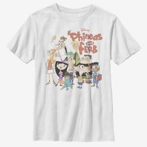 Disney T-Shirt Phineas and Ferb The Group XL Graphic Crew Neck Cotton Tee
